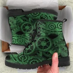 Gallery Serpentine Green Steampunk, Vegan Women's Boots, FREE Shipping -AKUMU INK shop REG86SteampunkGearsgreen4