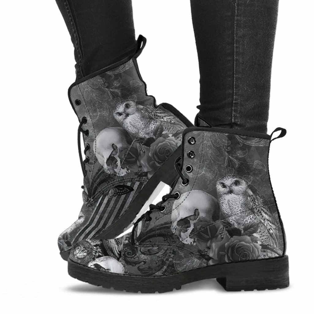 Gallery Serpentine Raven Owl Skull Goth Boots, Vegan Women's Boots, FREE Shipping 5 Gallery Serpentine Raven Owl Skull Goth Boots, Vegan Women's Boots, FREE Shipping - Image 3