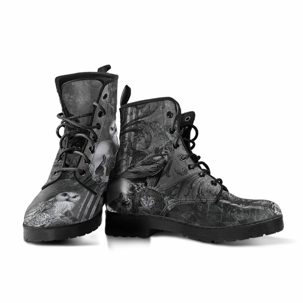 Gallery Serpentine Raven Owl Skull Goth Boots, Vegan Women's Boots, FREE Shipping 4 Gallery Serpentine Raven Owl Skull Goth Boots, Vegan Women's Boots, FREE Shipping - Image 2
