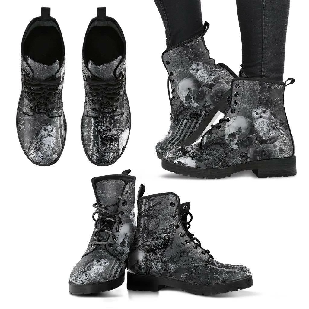 Gallery Serpentine Raven Owl Skull Goth Boots, Vegan Women's Boots, FREE Shipping 7 Gallery Serpentine Raven Owl Skull Goth Boots, Vegan Women's Boots, FREE Shipping - Image 5