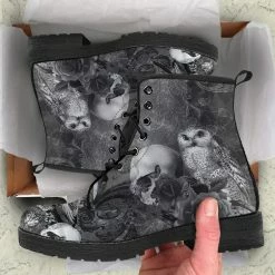 Gallery Serpentine Raven Owl Skull Goth Boots, Vegan Women's Boots, FREE Shipping 13 Gallery Serpentine Raven Owl Skull Goth Boots, Vegan Women's Boots, FREE Shipping -AKUMU INK shop REG88GothicRavenSkullOwlbootsgrey4