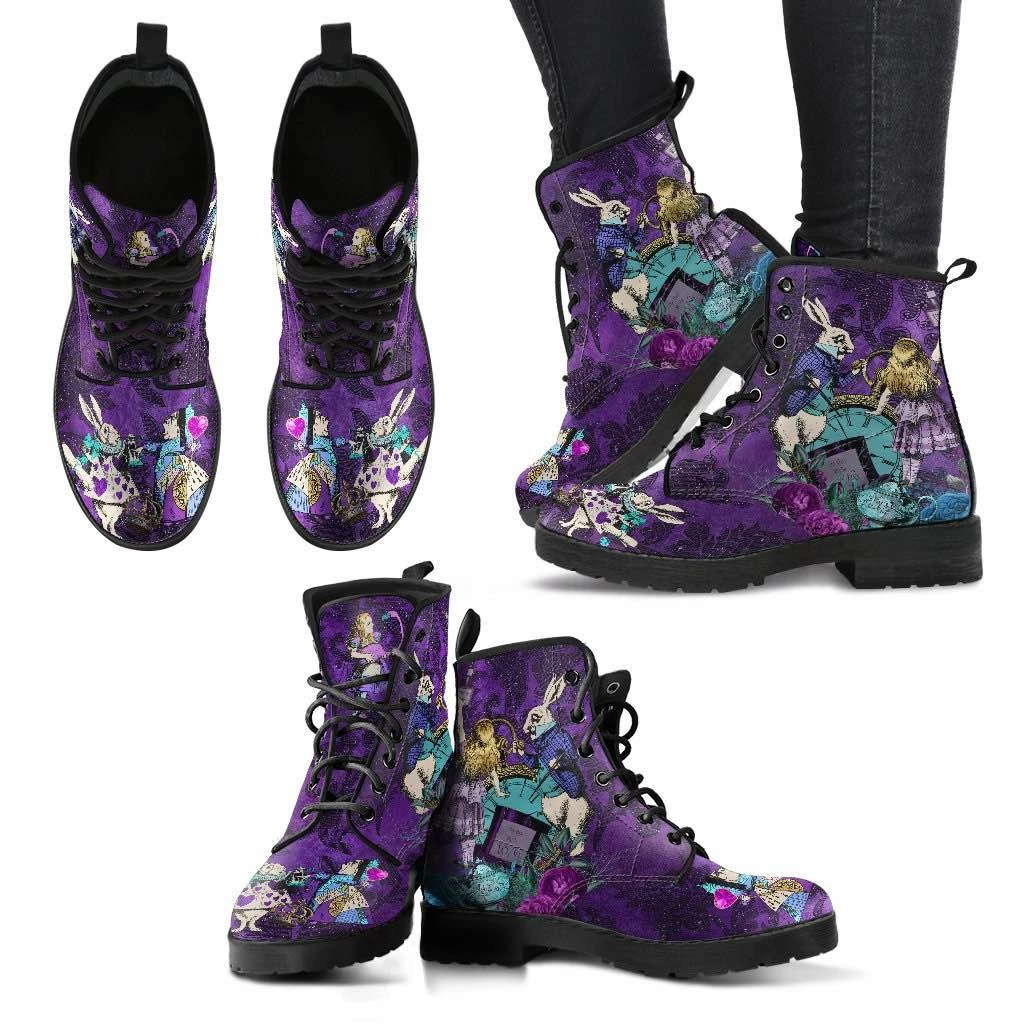 Gallery Serpentine Alice In Wonderland Purple Damask Vegan Women's Boots, FREE Shipping 6 Gallery Serpentine Alice In Wonderland Purple Damask Vegan Women's Boots, FREE Shipping - Image 4