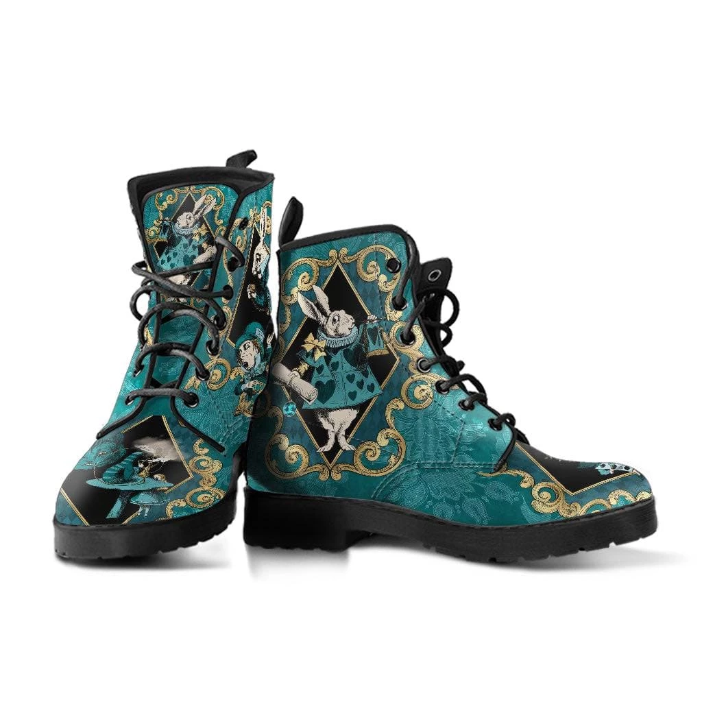 Gallery Serpentine Teal Alice In Wonderland Vegan Women's Boots, FREE Shipping 5 Gallery Serpentine Teal Alice In Wonderland Vegan Women's Boots, FREE Shipping - Image 3