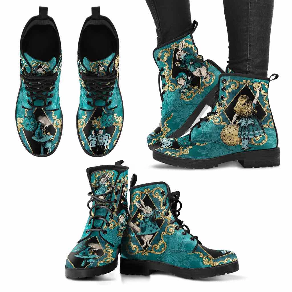 Gallery Serpentine Teal Alice In Wonderland Vegan Women's Boots, FREE Shipping 6 Gallery Serpentine Teal Alice In Wonderland Vegan Women's Boots, FREE Shipping - Image 4