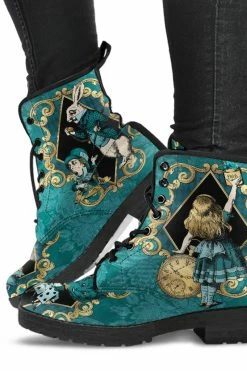 Gallery Serpentine Teal Alice In Wonderland Vegan Women's Boots, FREE Shipping