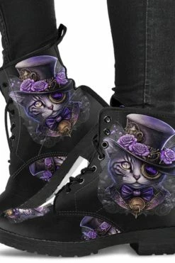 Gallery Serpentine Purple Steampunk Cat, Women's Boots, FREE Shipping