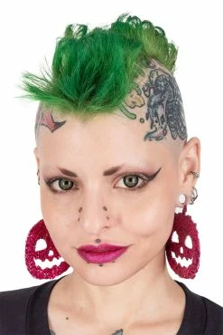 Too Fast Pink Glitter Pumpkin Hoop Earrings -AKUMU INK shop Raver Girl Earrings