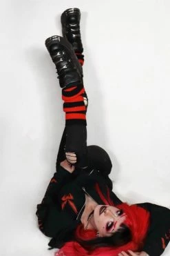 VampireFreaks Bloodthirst Striped Leg Warmers [BLACK/RED] -AKUMU INK shop Red Emo Leg Warmers