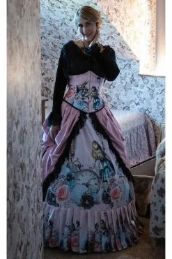 Gallery Serpentine Alice In Wonderland Pink & Black Victorian Corset Gown -AKUMU INK shop RobertShelbergSilviaPinkAliceinWonderlandunderbustcorsetgown