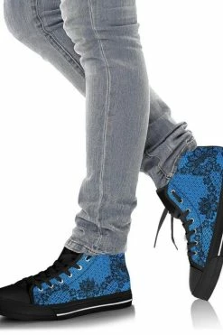 Gallery Serpentine Bright Blue & Lace High Top Sneakers, FREE Shipping