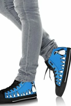 Gallery Serpentine Blue Penguins, Men's High Top Sneakers, FREE Shipping