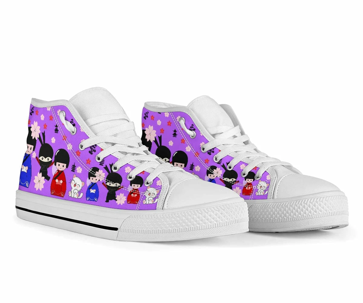 Gallery Serpentine Purple Kawaii Ninja Women's High Top Sneakers, FREE Shipping 4 Gallery Serpentine Purple Kawaii Ninja Women's High Top Sneakers, FREE Shipping - Image 2