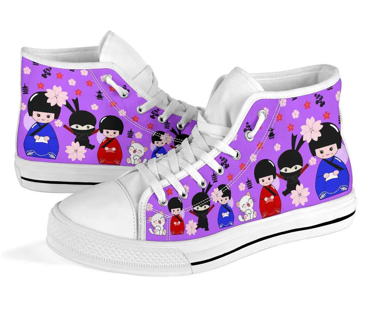 Gallery Serpentine Purple Kawaii Ninja Women's High Top Sneakers, FREE Shipping 7 Gallery Serpentine Purple Kawaii Ninja Women's High Top Sneakers, FREE Shipping - Image 5