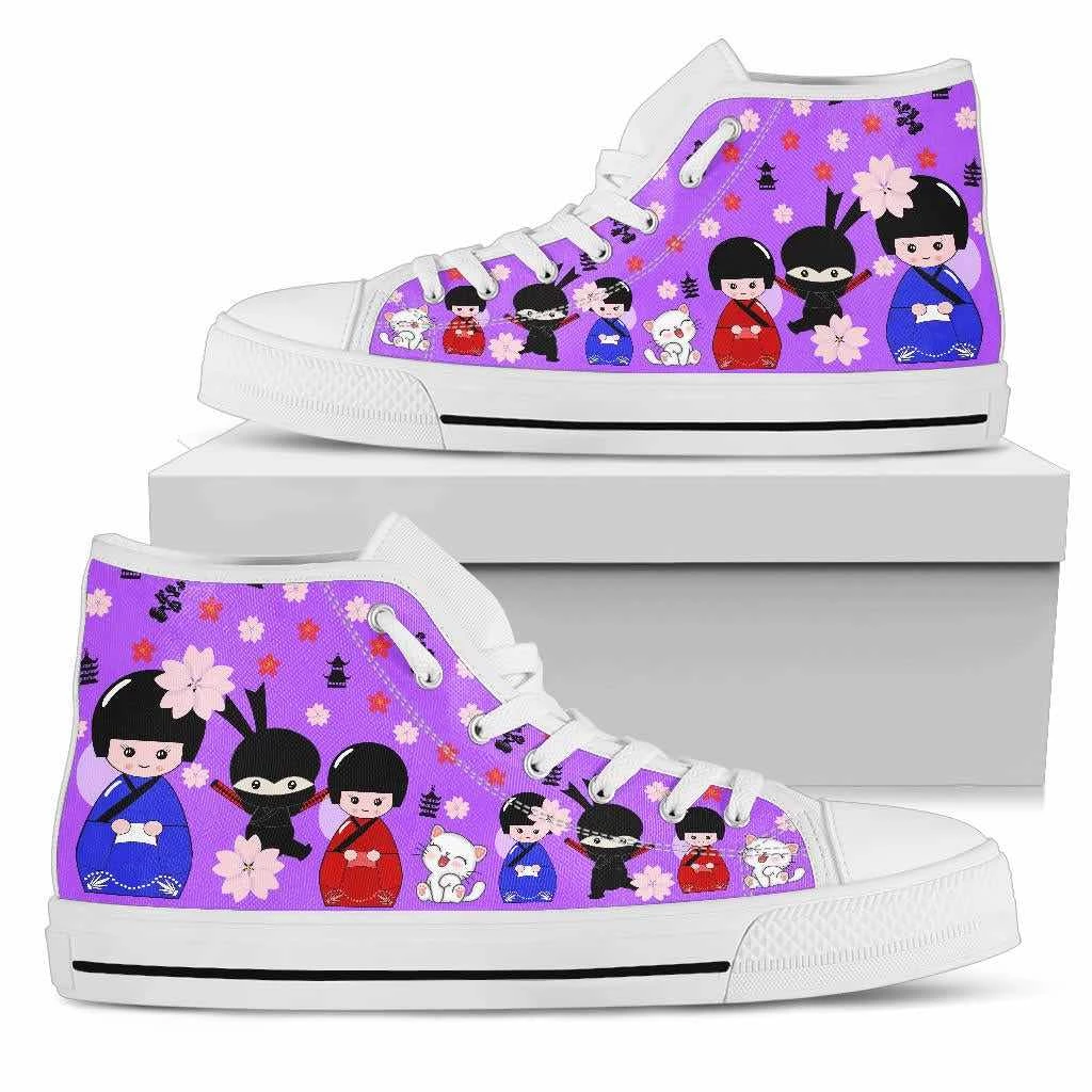 Gallery Serpentine Purple Kawaii Ninja Women's High Top Sneakers, FREE Shipping 6 Gallery Serpentine Purple Kawaii Ninja Women's High Top Sneakers, FREE Shipping - Image 4