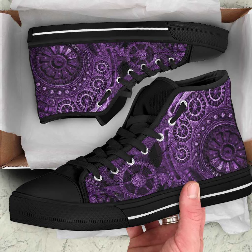 Gallery Serpentine Purple Steampunk Clockwork, Men's High Top Sneakers, FREE Shipping 6 Gallery Serpentine Purple Steampunk Clockwork, Men's High Top Sneakers, FREE Shipping - Image 4