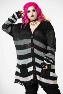 KILLSTAR Stripe Of Evil Cardigan [UNISEX] -AKUMU INK shop STRIPE OF EVIL CARDIGAN PLUS W B