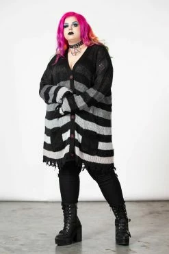 KILLSTAR Stripe Of Evil Cardigan [UNISEX] -AKUMU INK shop STRIPE OF EVIL CARDIGAN PLUS W C