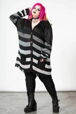 KILLSTAR Stripe Of Evil Cardigan [UNISEX] -AKUMU INK shop STRIPE OF EVIL CARDIGAN PLUS W E