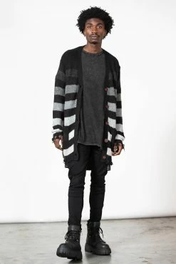 KILLSTAR Stripe Of Evil Cardigan [UNISEX] -AKUMU INK shop STRIPE OF EVIL KNIT CARDIGAN M C