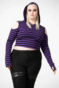 KILLSTAR Zephyr Hooded Top [PURPLE] -AKUMU INK shop STRIPED ZEPHYR HOODED TOP PURPLE PLUS W