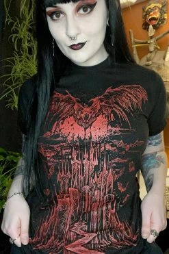 VampireFreaks Vampire Castle Tee [BLOOD RED] [Multiple Styles Available] -AKUMU INK shop Scoop Neck Bat Shirt