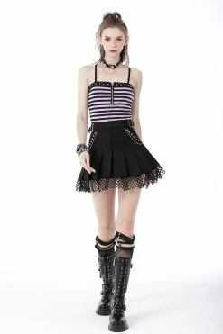 DARK IN LOVE High Waisted Punk Pleated Skirt -AKUMU INK shop Sexy Gothic Mini SKirt