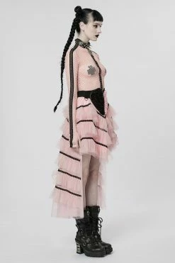 PUNK RAVE Grave Rave Fishnet Top [PASTEL PINK] -AKUMU INK shop Sexy Pink Netted Top