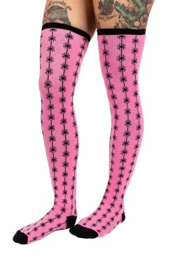 Too Fast Pink Spider Thigh High Socks -AKUMU INK shop Spider Goth Socks