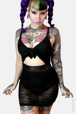 FOREST INK Spiderweb Mesh Front Tie Dress