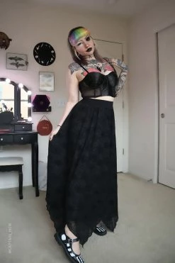 FOREST INK Spider Web Mesh Maxi Skirt [with Liner] -AKUMU INK shop Spider web mesh maxi skirt with liner4 600x900copy