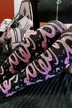 Too Fast Mystical Pink Snake Thigh High Socks -AKUMU INK shop Spooky Socks