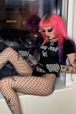 VampireFreaks Striped Fingerless Gloves [Multiple Colors Available] -AKUMU INK shop Striped Emo Girl Gloves 550b49e9 1c28 45ac b77f 7c311b9eaa33