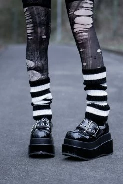 VampireFreaks Love At First Bite Striped Leg Warmers [Black/White] -AKUMU INK shop Striped Gothic Leg Warmers