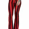 Too Fast Distressed Striped Hellz Bellz Bell Bottoms [BLACK/RED] -AKUMU INK shop Striped beetlejuice Bell Bottoms