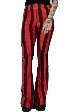 Too Fast Distressed Striped Hellz Bellz Bell Bottoms [BLACK/RED]