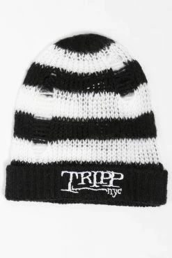 Tripp NYC Stripe Beanie [WHITE/BLACK] -AKUMU INK shop StripedBeanie Hat