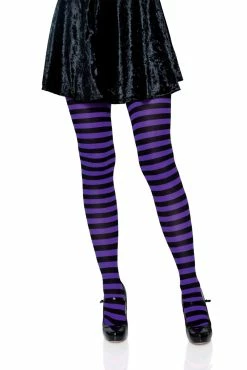 LEG AVENUE Striped Tights [Various Colors] -AKUMU INK shop W7100 01 BlackPurplecopy