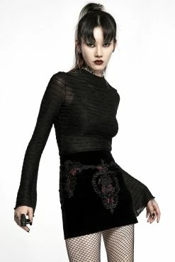 PUNK RAVE Black Velvet Vamp Mini Skirt -AKUMU INK shop WQ 566BQF 04