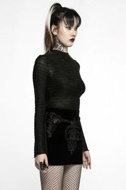 PUNK RAVE Black Velvet Vamp Mini Skirt -AKUMU INK shop WQ 566BQF 06