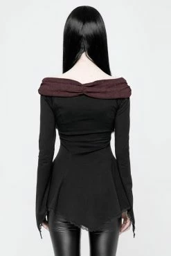 PUNK RAVE Castle Curse Bardot Top [BLACK/RED] -AKUMU INK shop WT 520TCF 02