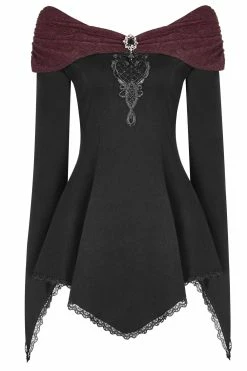 PUNK RAVE Castle Curse Bardot Top [BLACK/RED] -AKUMU INK shop WT 520TCF 05