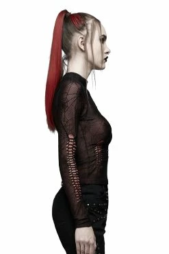PUNK RAVE Weaving Webs Mesh Top [RED] -AKUMU INK shop WT 695TCF BK RD 03