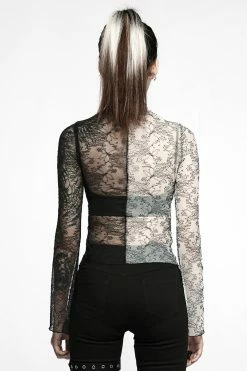PUNK RAVE Ghost Bones Mismatched Mesh Top [BLACK/WHITE] -AKUMU INK shop WT 727TCF BW 01