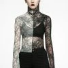 PUNK RAVE Ghost Bones Mismatched Mesh Top [BLACK/WHITE] -AKUMU INK shop WT 727TCF BW 02