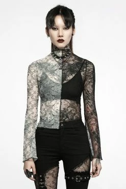 PUNK RAVE Ghost Bones Mismatched Mesh Top [BLACK/WHITE]