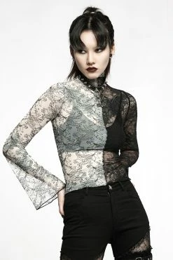 PUNK RAVE Ghost Bones Mismatched Mesh Top [BLACK/WHITE] -AKUMU INK shop WT 727TCF BW 03