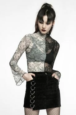 PUNK RAVE Ghost Bones Mismatched Mesh Top [BLACK/WHITE] -AKUMU INK shop WT 727TCF BW 05