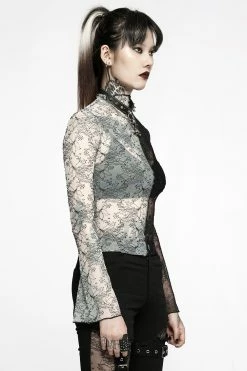 PUNK RAVE Ghost Bones Mismatched Mesh Top [BLACK/WHITE] -AKUMU INK shop WT 727TCF BW 09