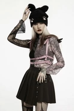 PUNK RAVE Pink Stitches Mismatched Mesh Top [BLACK/PINK] -AKUMU INK shop WT 727TCF PINK 04jpg