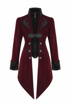DEVIL FASHION Crimson Blood Victorian Goth Coat -AKUMU INK shop Wine Red Jacket
